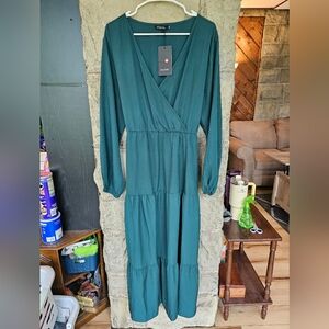 Green Long Sleeve Maxi Dress